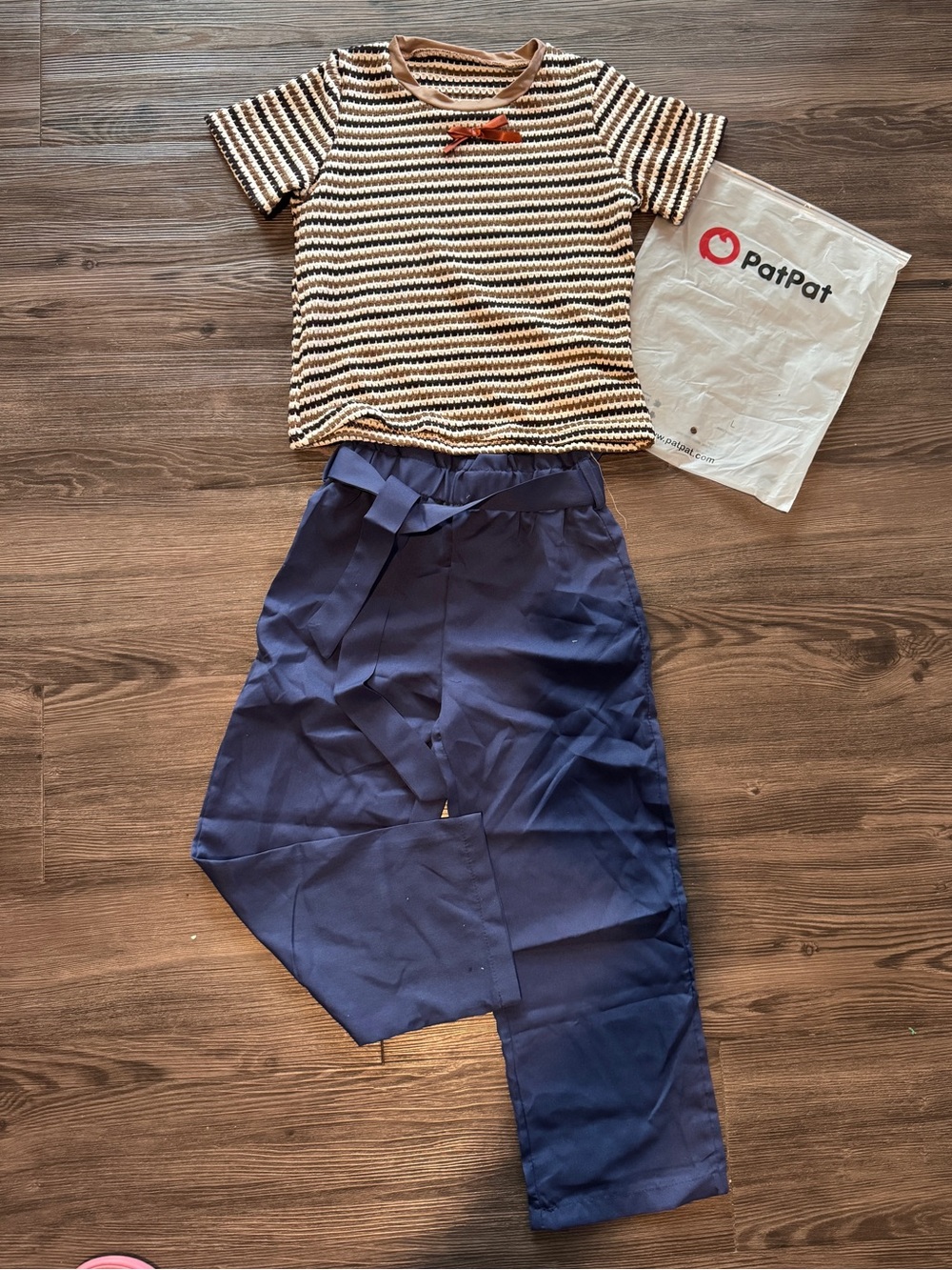 PatPat Navy Paperbag Waist Trousers with Self-Tie Belt